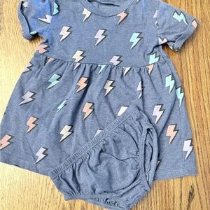 Okie Dokie Blue Dress with diaper cover outfit Lightning Pattern Sz 9 months BI